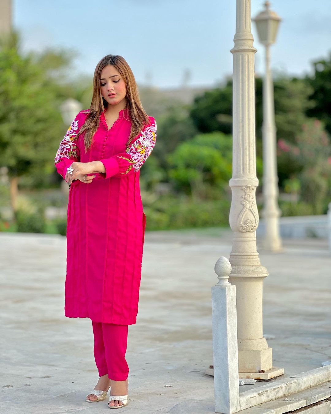 Fancy stitched Bazu Embroidery dress for girls