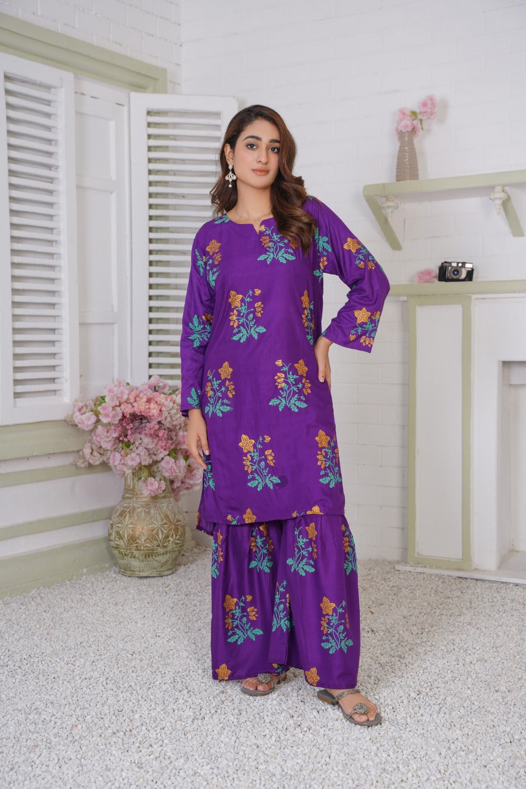 Fancy Linen printed Sharara Two pieces For Girls